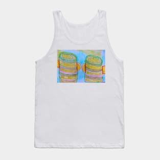 African Drums in Green and Yellow on Blue Background Tank Top